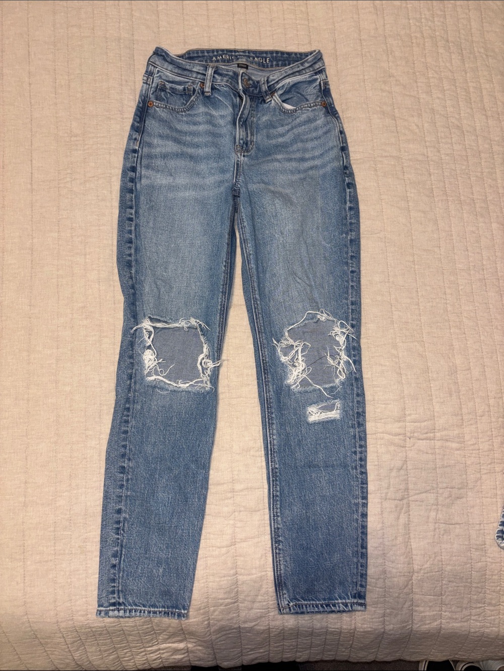 American Eagle Outfitters Distressed Light Blue Mom Jeans